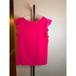 J.Crew Womens Flutter Sleeve Keyhole Blouse Hot Pink Ruffle Top Size M M0502